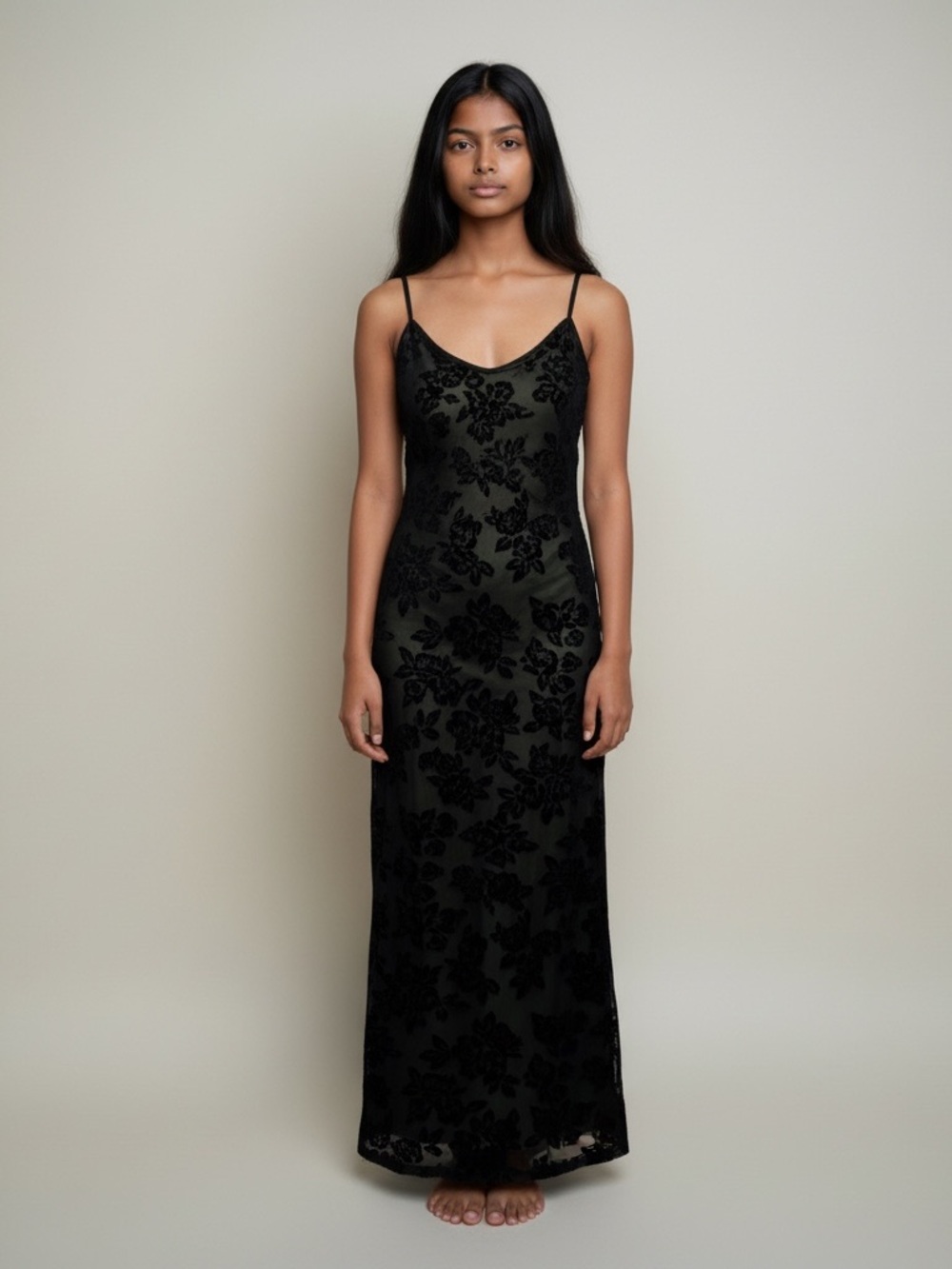 RAMPAGE VTG y2k Black Floral burnout velvet Slip Maxi Dress large